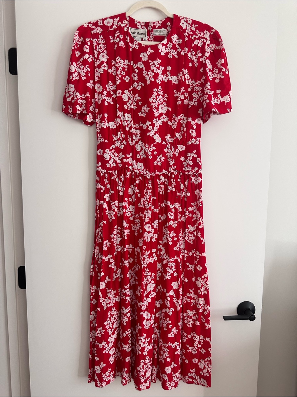 Vintage Karin Stevens Red Floral Midi Dress | Cottagecore 90s Does 40s Dress